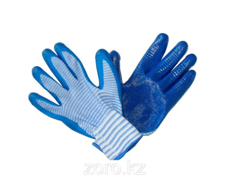 Перчатки рабочие Матроска синие резиновые с обливочной ладонью Зебра. PHB10