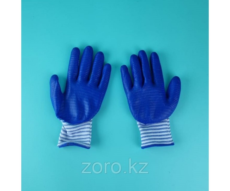 Перчатки рабочие Матроска синие резиновые с обливочной ладонью Зебра. PHB10
