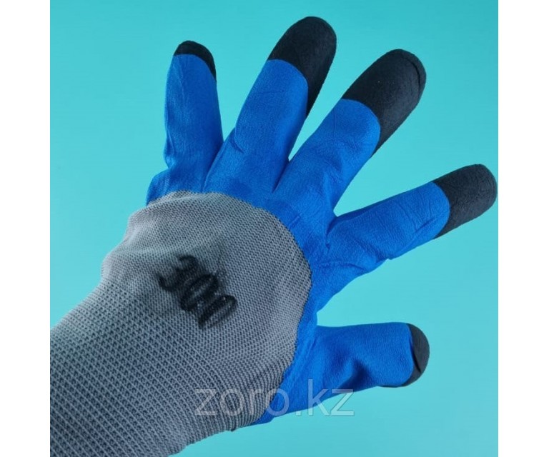 Перчатки рабочие прорезиненные износостойкие 300 сине-черные. PHB9